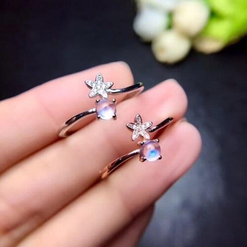 Natural blue moonstone ring, simple and exquisite, good quality gemstone, 925 silver