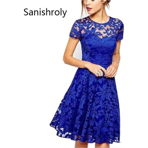 Sanishroly 2018 Women Summer Dress Sexy Hollow Out Floral Lace Dresses Short Sleeve Party Mini Dress Vestidos Plus Size 5XL S023
