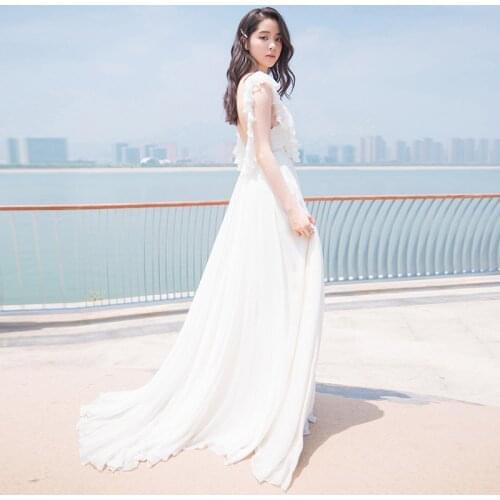 Celebrity Blackless Evening Dress 2021 Banquet Birthday Annual Meeting Fairy Female Summer Host Trailing Wedding Dress A209