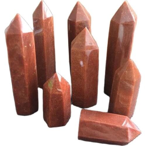 1PC Natural gold sand Hexagon Crystal Point Mineral Ornament energesis Healing Wand Family Home Decoration DIY Gift