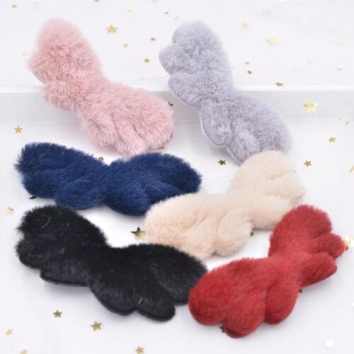 12Pcs 8CM Soft Plush Patches Rabbit Hair Embellishment Angel-Wing Appliques for Clothing DIY Hair Clips Bow Headwear Decor S94