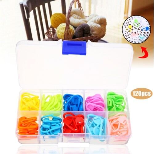 120pcs/box Amazing Colorful Knitting Crochet Stitch Markers Locking Stitch Needle Clip Markers Holder Crochet Hook Sewing Tools