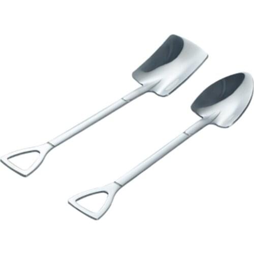 2pcs Coffee Spoon Cutlery Stainless Steel Iron Shovel Ice Cream Spoon Scoop Creative Spoon tea-spoon Fashion Tableware