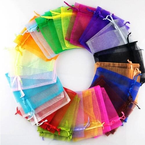 200pcs 7x9 9x12 10x15 13x18cm Organza Bag Christmas Party Candy Gift Bags Wedding Decor Drawstring Packaging Bag Pouches 5z
