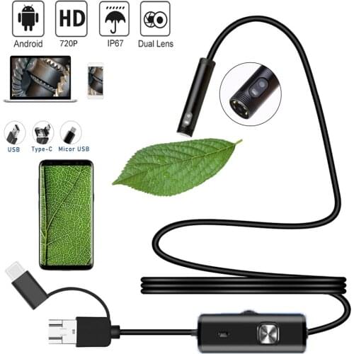 8mm Dual Lens 2MP Car Endoscope 3 in 1 Type C USB Micro Connect Boroscope Flexible Camera Tube Inspection Screen for