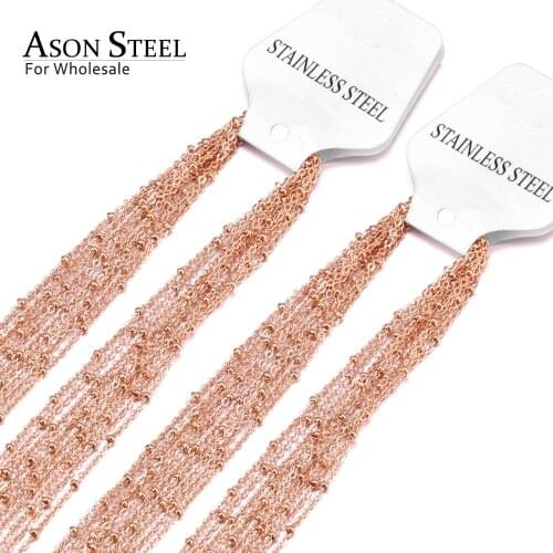 ASONSTEEL Round Beaded Rose Gold Link Chains Necklaces for Women Stainless Steel 18/20/22/24inch Long Necklace For Pendants