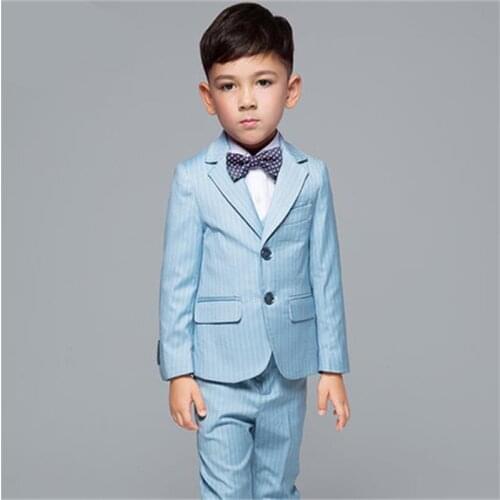 2018 Fashion New 5PCS Kids Stripe Wedding Blazer Suit Brand Flower Boys Formal Tuxedos School Suit Kids Spring Clothing Set