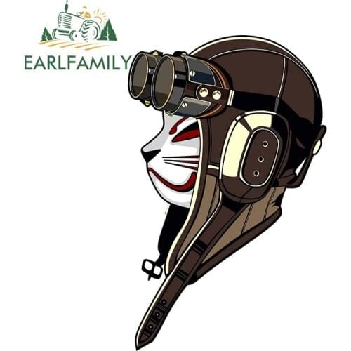 EARLFAMILY 13cm x 8.5cm For Cat Mask With Aviator Hat Cartoon Vinyl Car Stickers Truck Decal Waterproof Windshield Decoration