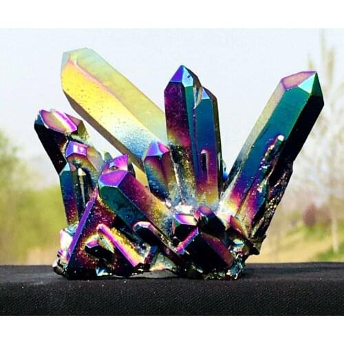 Electroplated color crystal cluster quartz crystal mineral specimen