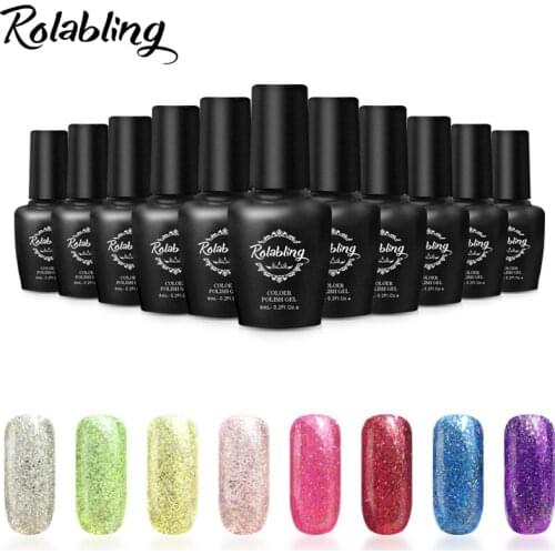 Rolabling Beauty Color Glitter Neon Gel Varnish 6ML Nail Art Primer Long Lasting UV LED Nail Gel Polish Manicure Tool