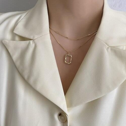 Geometric Square Metal Chain Double Simple Atmospheric Sweater Chain Popular Atmospheric Clavicle Chain