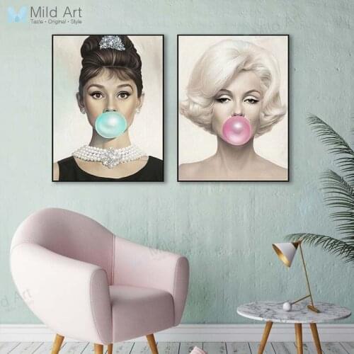 Hipster Hepburn Monroe Beauty Bubbles Poster Prints Nordic Girls Living Room Wall Art Pictures Home Bar Decor Canvas Paintings