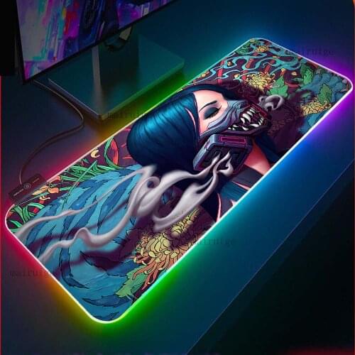 Gaming Mouse Pad Super Cool Girl Rgb Gamer Luminous LED Laptop PC Gaming Accessories Office Gaming Desk USB Keyboard Carpet Mat