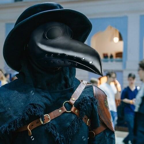 Plague Doctor Mask Leather In Black Beak Mask Plague Doctor Halloween Mask Steampunk PU Birds Cosplay Doctour De Peste 06