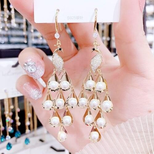 Exaggerated Peacock Pearl Earrings exquisite Women jewelry party accessory Pendant High Quality vintage Trend Hanging earrings