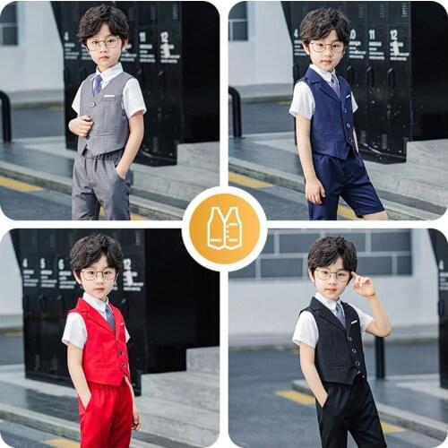 Summer Children Formal Small Vest Suit Set Boys Prince Wedding Party Performance Stage Dress Costume Kids Vest Shorts Shirts