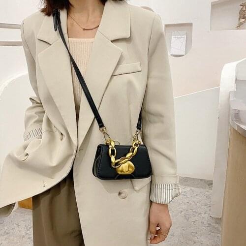 Fashion Chain Design Sense Shoulder Bag for Women Pure Color Ladies PU Messenger Bag Lipstick Bags
