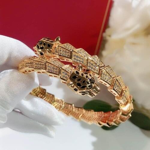 Fashion Trend Exaggeration Gold Snake Leopard Head Bracelet Elastic AAA Zircon Mens And Womens Brand Jewelry Party Hot Sale