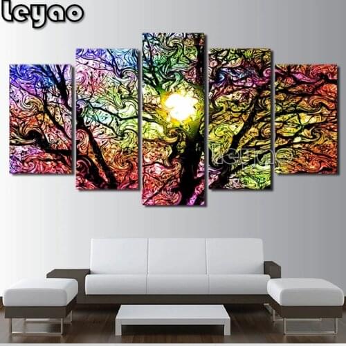 Multi Panel diamond painting Abstract Color Trees 5 Piece Diamond picture full square round diamond embroidery rhinestone art