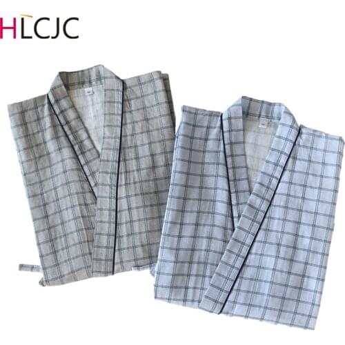 Mens Pajamas Sets Cotton Gauze Kimono Pijama Mujer Pyjama Homme Soft Home Wear 2 Pieces Sleepwear Japanese Style Home Chothes