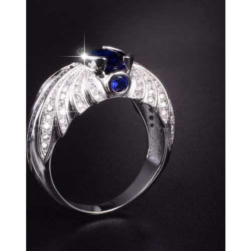 Size 8,9,10,11,12,13 Mens Luxury Angel Wing Ri 925 streling Silver Blue Sapphire Rings Engagement Wedding Band ring jewelry boy