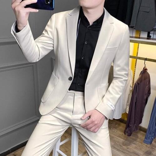 2021 Spring Men Wedding Suit Set 2pcs Male Blazers Slim Fits Suit for Men Costume Business Casual Formal Costume Homme W469