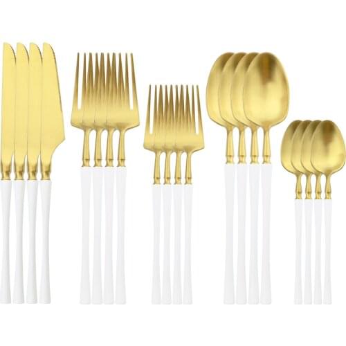 20Pcs White Gold Dinnerware Set 304 Stainless Steel Tableware Matte Cutlery Set Dessert Fork Knife Coffee Spoon Kitchen Flatware