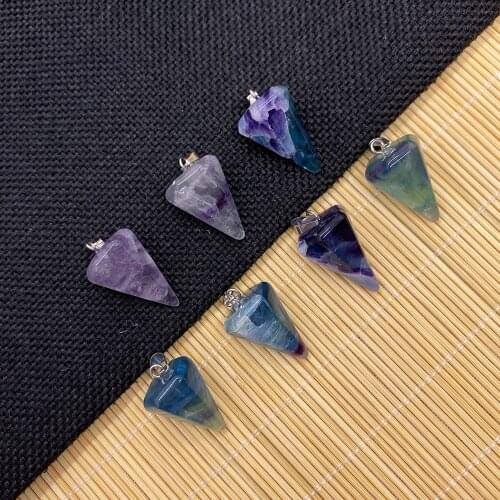 Natural Stone, Green Fluorite Faceted Tapered Pendant for DIY Fashion Jewelry Making, Bracelet and Necklace, Size 15x26mm