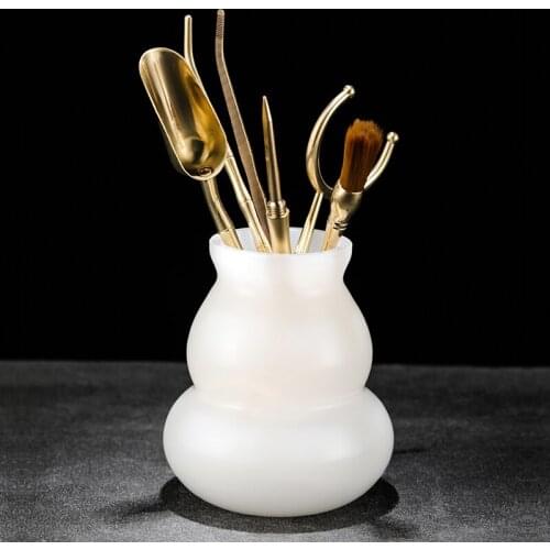 Jade Porcelain Jar Chinese Kung Fu Tea Accessories Tea Needle Spoon Cup Clip Brush Tool Set Six Gentlemen Gourd Vase Decor Gifts