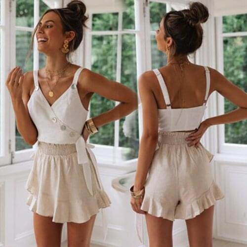 ShiMai 2020 New Womens Deep V-Neck Spaghetti Strap Tops Tees Spring Sexy Sleeveless Solid Buttons Camis Laides Summer Vests