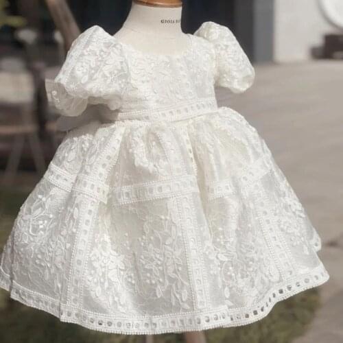 New Newborn Baptism Clothing Bow Lace Backless Design Gown First Birthday Party Wedding Princess Dresses For Baby Girl A567