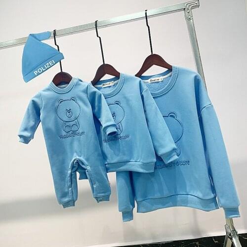 Matching Family Outfits Cartoon Thicken Long Sleeve Sweatshirt Mother Daughter Matching Clothes Baby Rompers Boys Father Hoodies