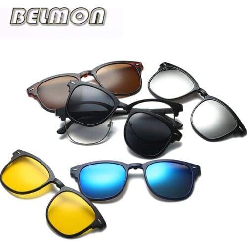 Fashion Spectacle Frame Men Women Optical Myopia With 5 Clip On Polarized Sunglasses Magnetic Glasses For Male Eyeglasses RS222