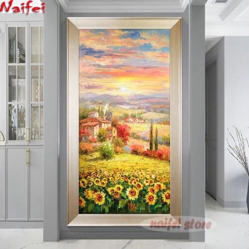 Sunflower Town Scenery 5D DIY Diamond Painting Full Square/Round Drill Home Decoration Embroidery Diamond Handicraft Art Kits