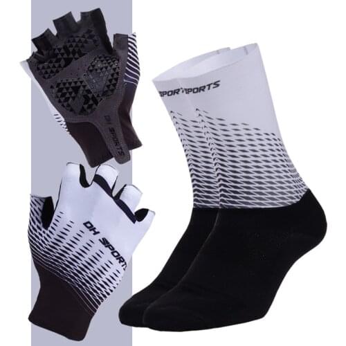 Professional Cycling Gloves Half Finger with Bicycle Socks Mens Women Anit Slip Sports Road Bike Gloves Riding Sock Set