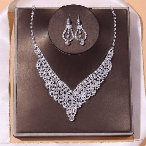 Stonefans Luxury Full Rhinestone Necklace and Earring Set for Women Silver Color Bridal Jewelry Sets Wedding Party Accessories