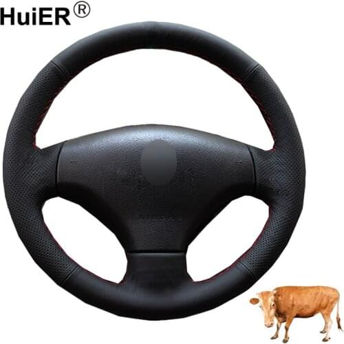 Hand Sewing Car Steering Wheel Cover Volant Top Cow Leather funda Volante For Peugeot 206 2007 2008 2009 Peugeot 207 Citroen C2