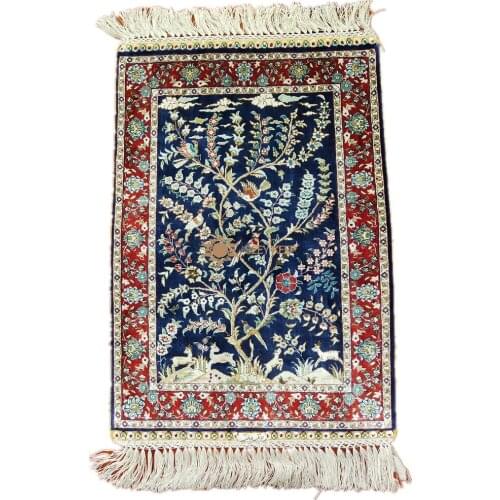 Seeykeep™ 1x1.5ft 500Lines Pure Silk Handknotted tree of life design With Animal Of Paradise Collectables Prayer Rug-SK3036195