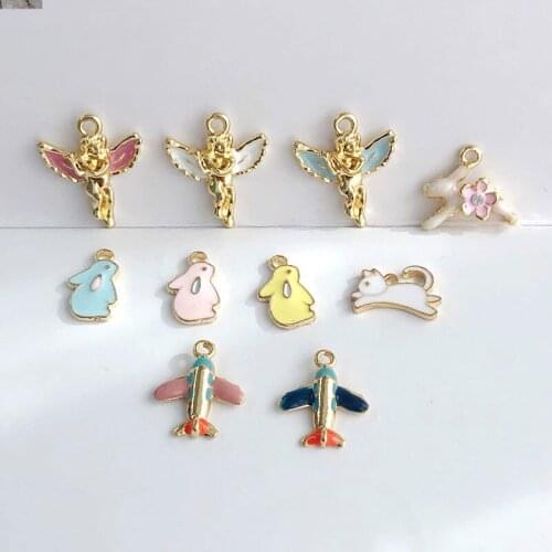 Oil Drop Alloy Mini Pendant Ear Stud Material Angel Airplane Rabbit Cat Modeling Accessories DIY Jewelry Accessories