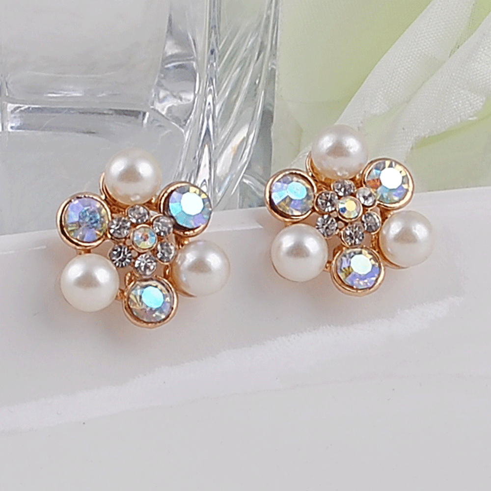 Wedding Jewelry Women EarringJewelry Pearl Flower Elements KC Gold Enamel Flower Earring Accessories Free Shipping