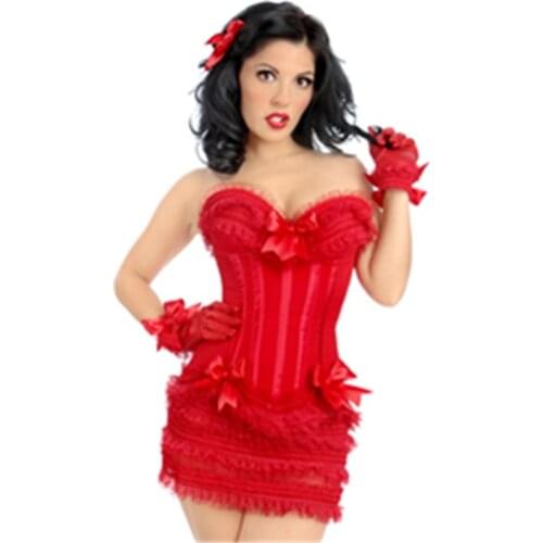 High Quality Women S-6XL Sexy Lace Bustier Adult Lace Up Tight Party Bowknot Red Corsets Dress