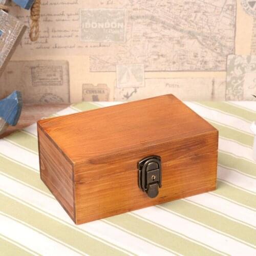 Zakka Vintage Solid Wood Box with Lock Jewelry Secret Diary Letters Storage Box Desktop Organization
