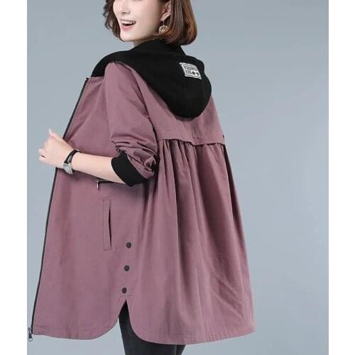 Super Plus Size Loose Long Basic Jacket Women Solid Hooded Windbreaker Coat Casual Autumn Outwear Spring Long Sleeve Jacket 4XL