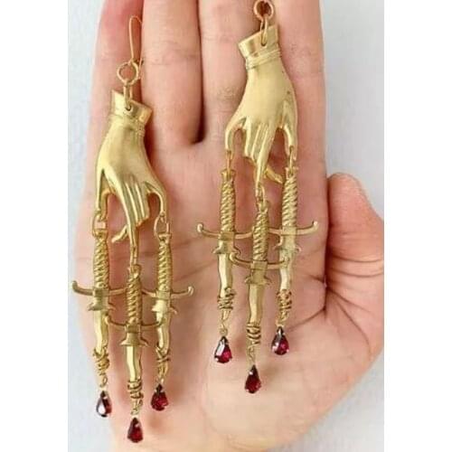 Retro creative exaggerated cross water drop ruby ladies tassel earrings travel souvenir gift серьги серьги 2021 тренд бижутерия