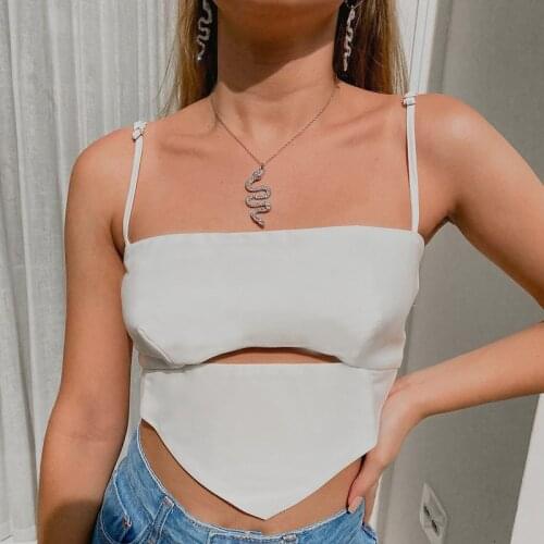 2021 Fashion Spaghetti Strap Women Crop Top White Sexy Slim Backless Bodycon Casual Sleeveless Cami Black Basic Camisole