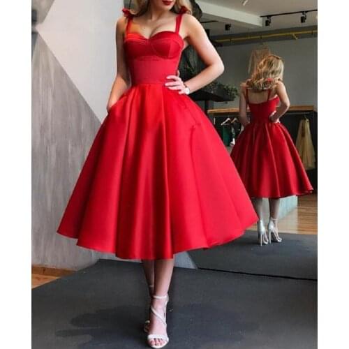 Custom Made Spaghetti Straps Homecoming Dresses Satin Sweetheart Tea Length Prom Dresses Party Gown Plus Size vestido de festa