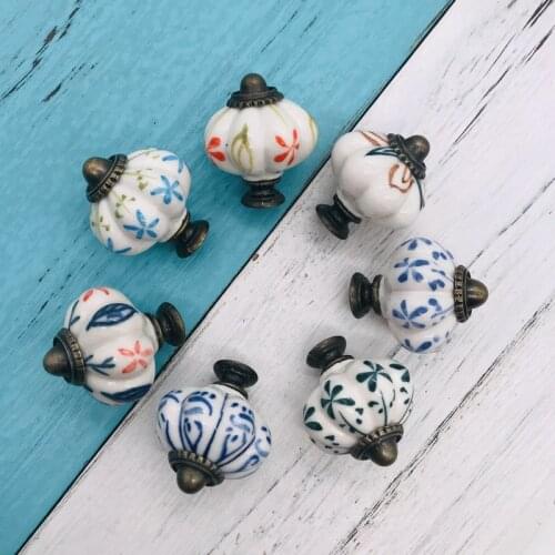 1pcs Elegant Door Knobs and Handles Hand-painted Leaf Floral Ceramic Knob for Cabinet Kitchen Cupboard Drawer Pulls