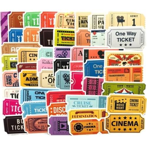 10/30/50PCS Airline Boarding Pass Movie Ticket Box Retro Waterproof Helmet Skateboard Message Sticker Decoration Wholesale