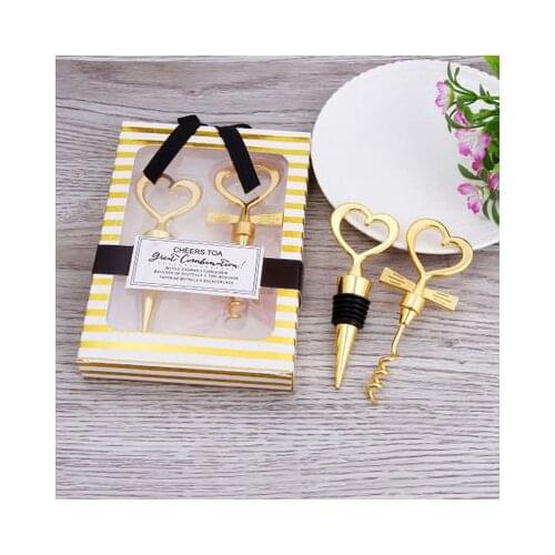 10set Love Heart Corkscrew Wine Bottle Opener + Wine Stopper Wedding Gift Favors for guests Bottle Opener Set Wedding Decoration
