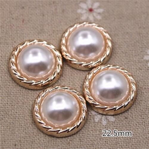 10pcs 22.5mm golden Pearl Flower Round Button Home Garden Crafts Cabochon Scrapbooking Clothing accessories